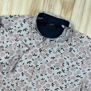 JEFF Men's Preppy Floral Button Up Shirt Short Sleeve Slim Size Large Colorful